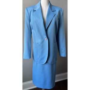 Vintage Da Rue 3 Pc Suit Blue Petite 12 14 Skirt Pants Jacket USA